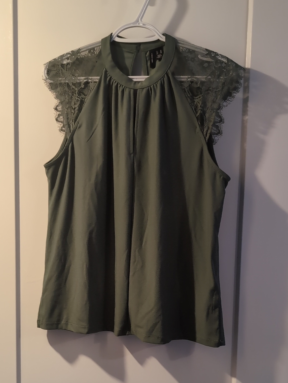 Vero Moda Olive Green Lace-Trim Halter Camisole